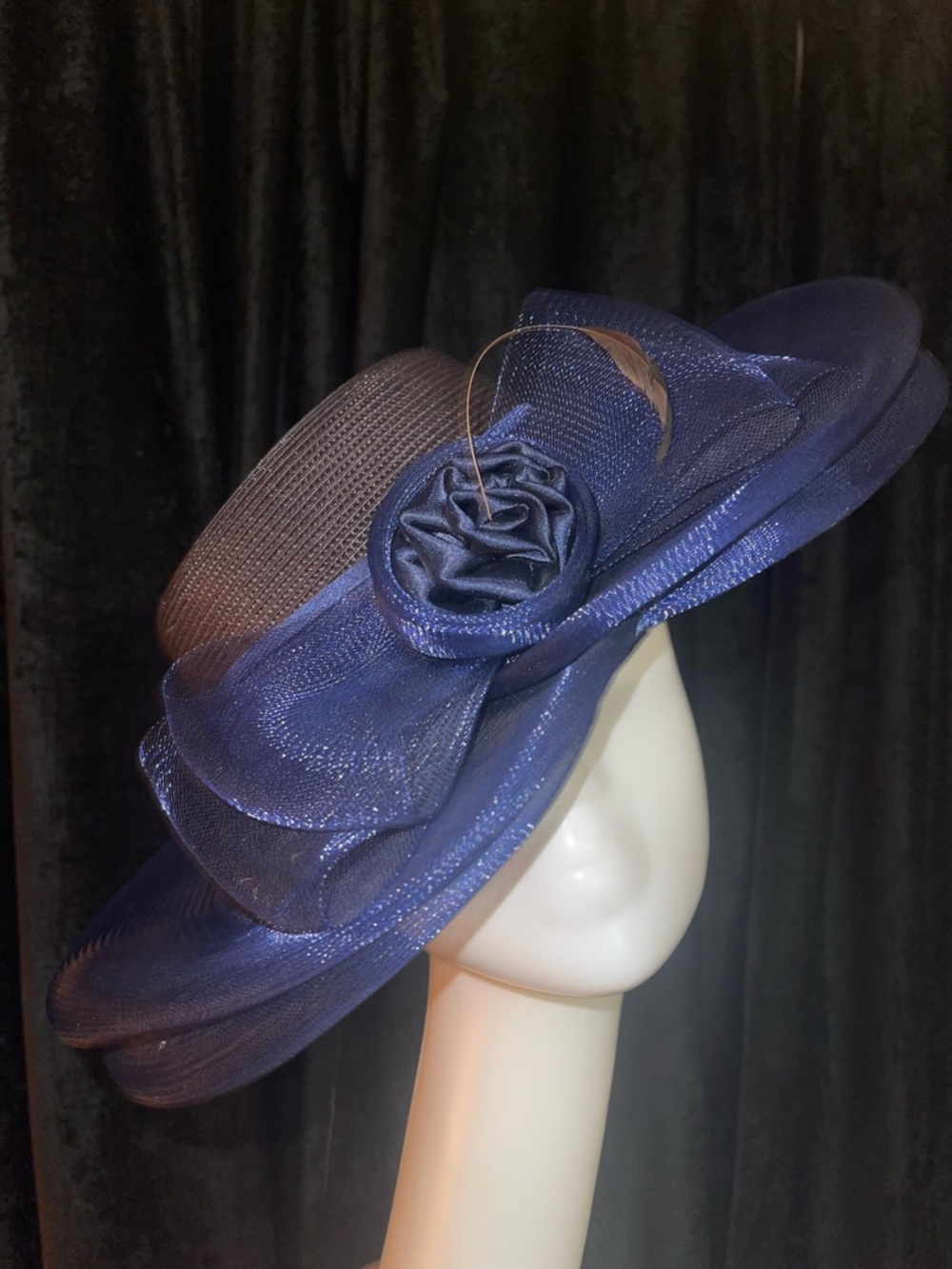 Elegant Royal Blue Women's Italian Vintage Fascinator Hat Boater Hat